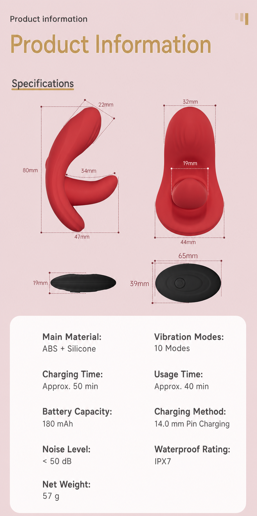 Wearable Dual-Stimulation Vibrator with Wireless Remote – G-Spot & Clitoral, 10 Modes, Rechargeable, IPX7 Waterproof Silicone