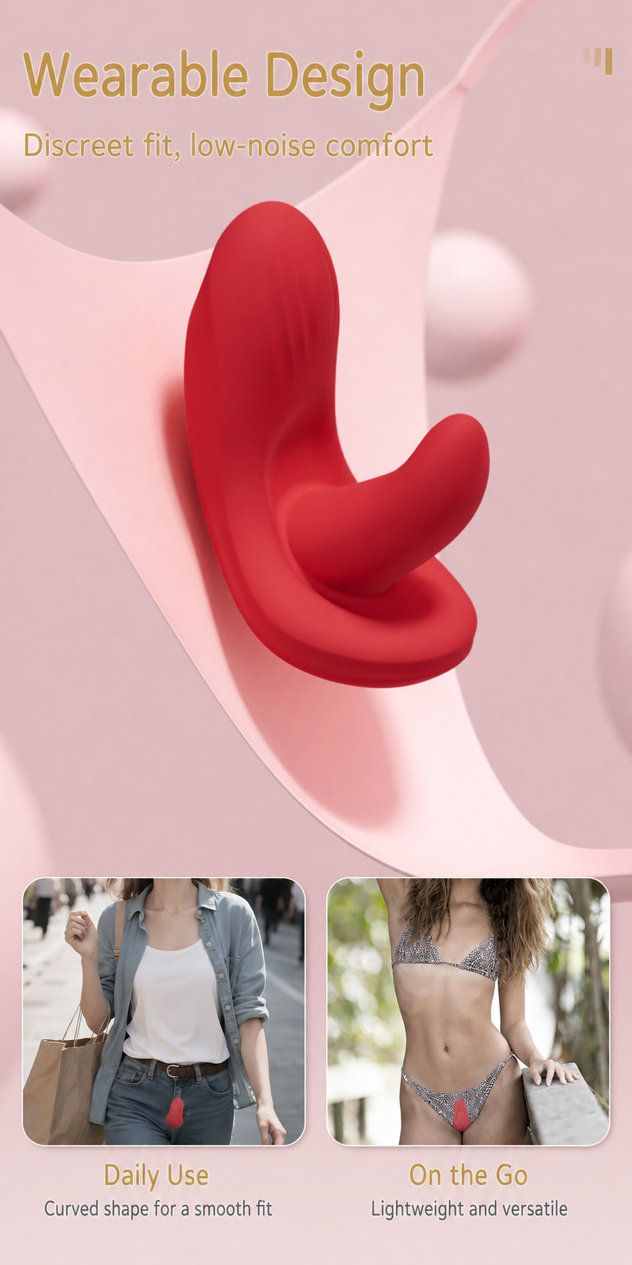 Wearable Dual-Stimulation Vibrator with Wireless Remote – G-Spot & Clitoral, 10 Modes, Rechargeable, IPX7 Waterproof Silicone