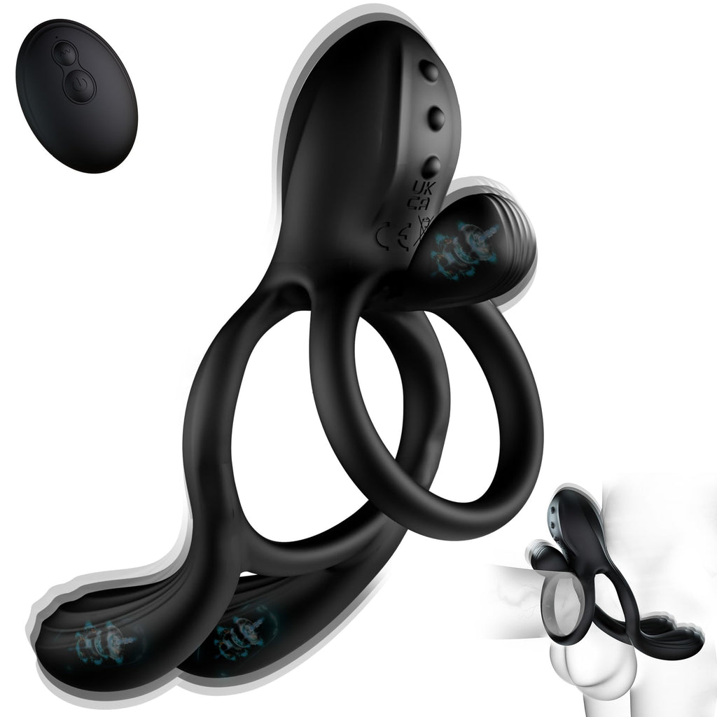 Vibrating Cock Ring Male Sex Toys – Couples Sex Toys for Clitoris & Testicle Stimulation, Penis Ring Adult Toys for Men 3 Motors & 10 Vibrations, Remote Dual Testicle Vibrator Male Sex Toy for Men