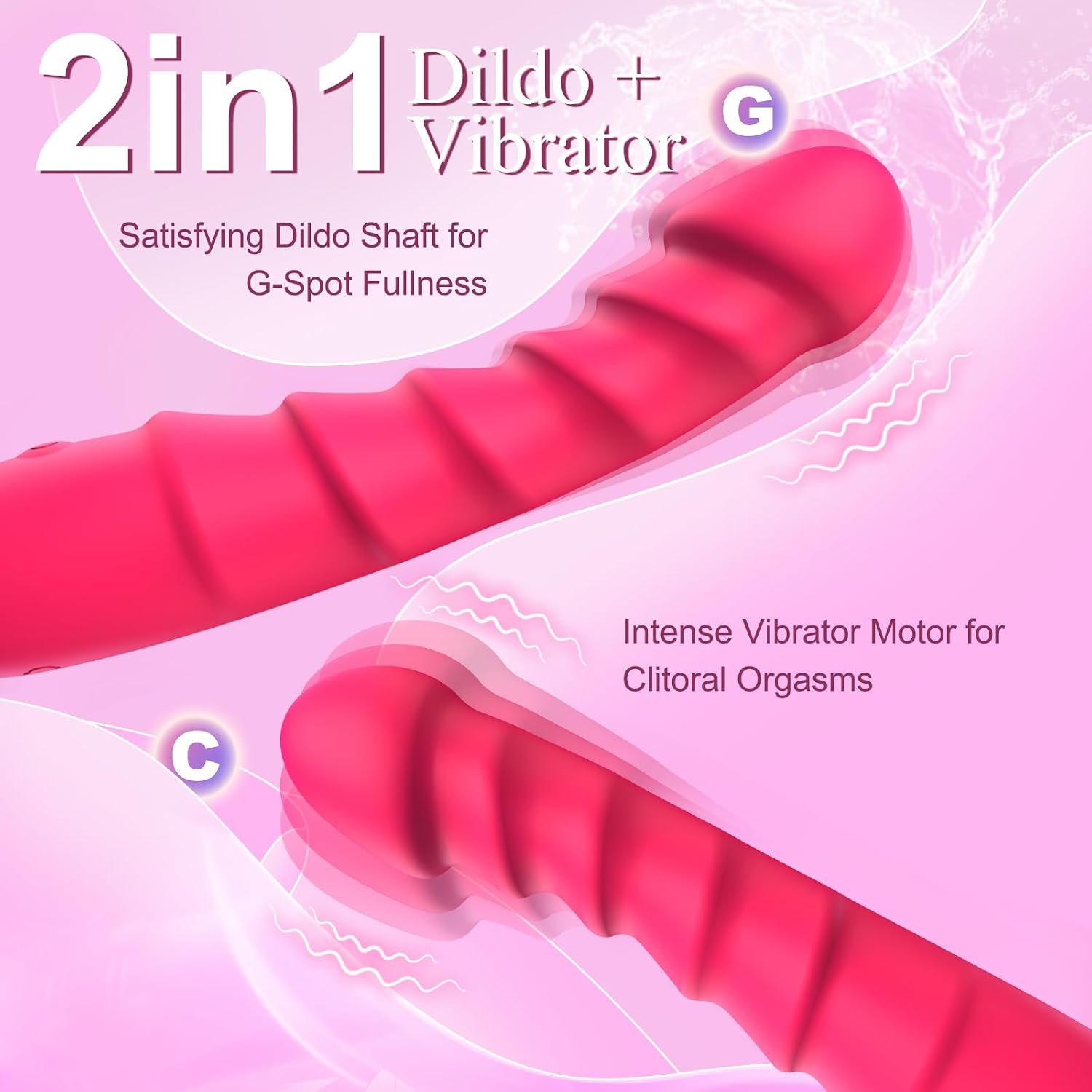 Vibrating G-Spot Dildo for Women, Clitoral Vibrator Adult Sex Toys | 10 Vibration Modes, IPX7 Waterproof & Rechargeable, Silicone Realistic Dildos Female Adult Toy Personal Massager, Rose Red