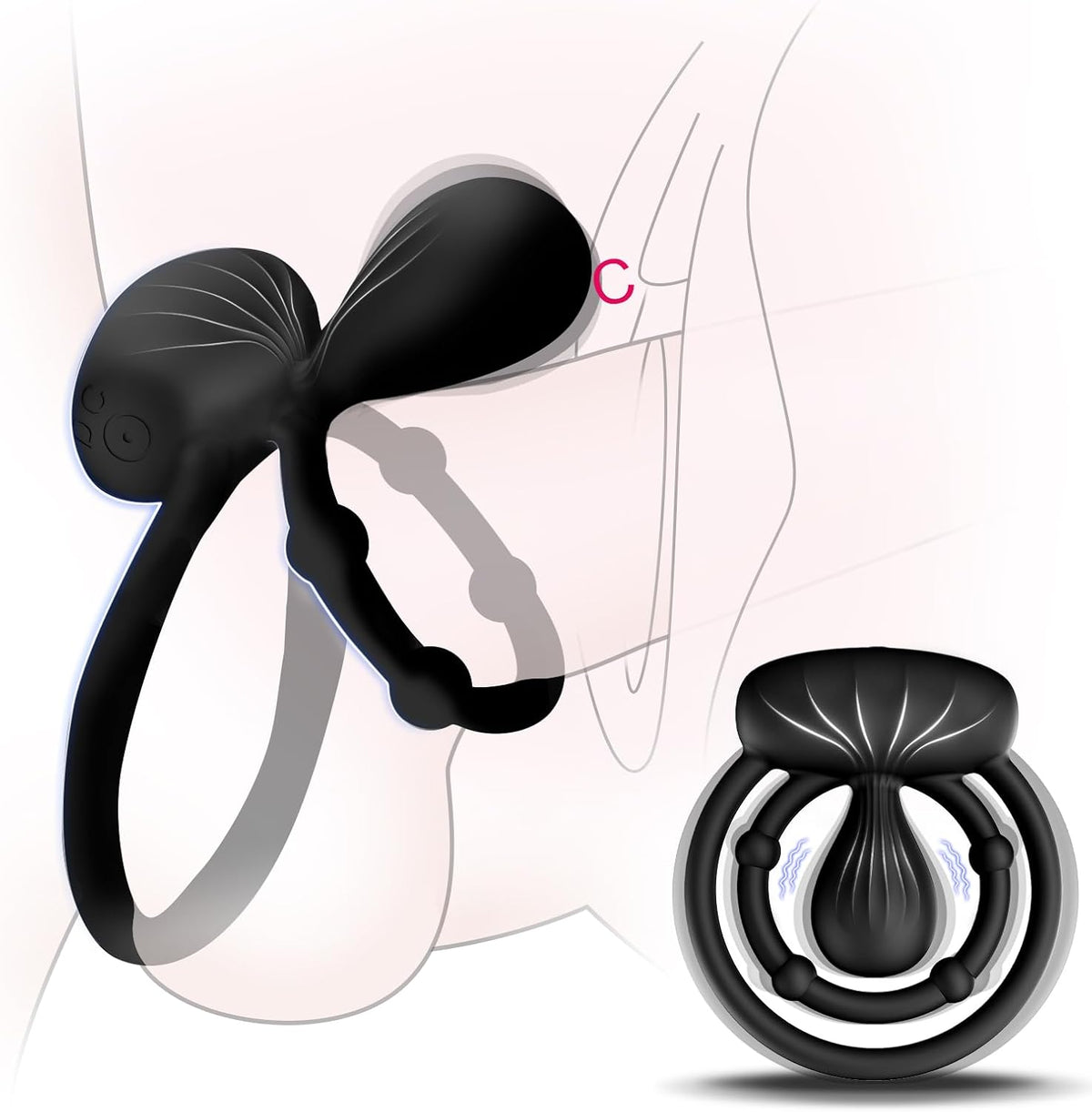 SanFunny Vibrating Cock Ring with Double Ring & Adjustable Bead Stimulator | Double-Ring, 10 Mods, Elastic Silicone, Penis Ring Sex Toy with Clitoral & Testicle Vibrator for Couple Pleasure Men Erection