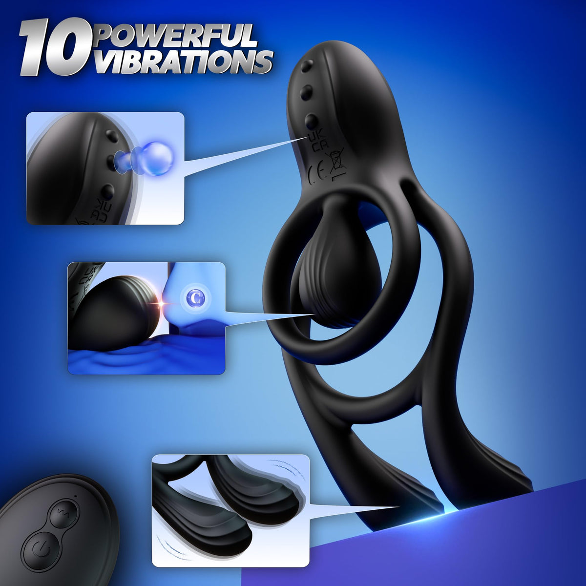 Vibrating Cock Ring Male Sex Toys – Couples Sex Toys for Clitoris & Testicle Stimulation, Penis Ring Adult Toys for Men 3 Motors & 10 Vibrations, Remote Dual Testicle Vibrator Male Sex Toy for Men