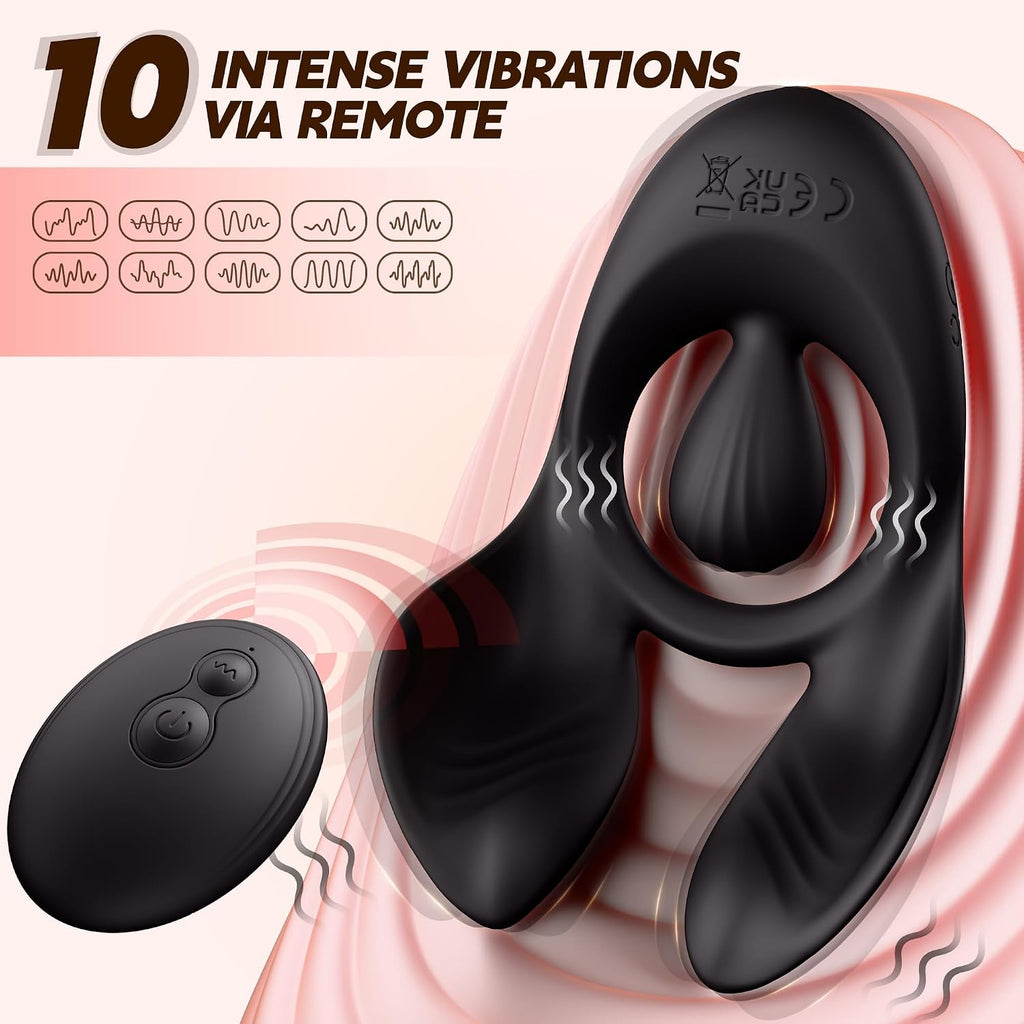 Vibrating Cock Ring Male Sex Toys – Couples Sex Toys for Clitoris & Testicle Stimulation, Penis Ring Adult Toys for Men 3 Motors & 10 Vibrations, Remote Dual Testicle Vibrator Male Sex Toy for Men