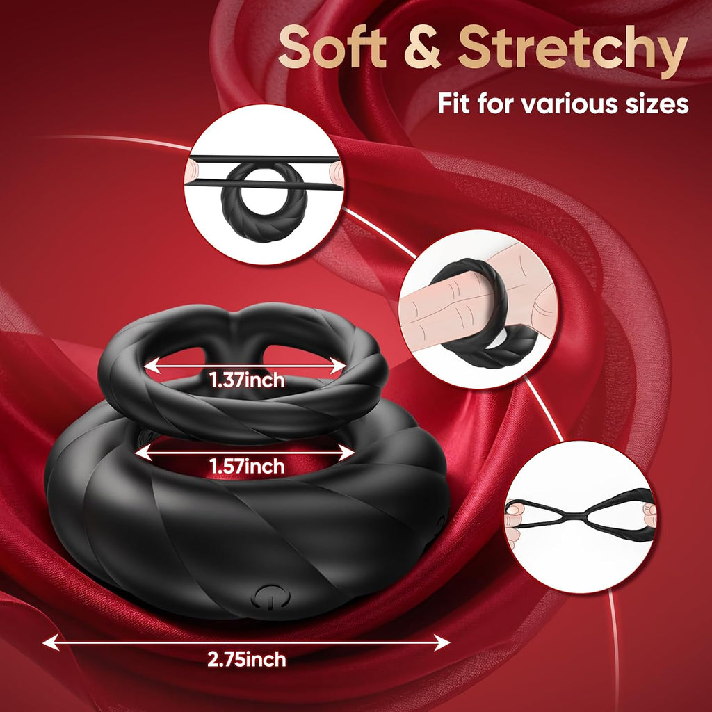 Vibrating Cock Ring Sex Toys for Men - Penis Ring Vibrator with 10 Vibrations, Adult Male Sex Toy for Longer Harder Stronger, Double Penis Vibrators, Male Adult Sex Toys