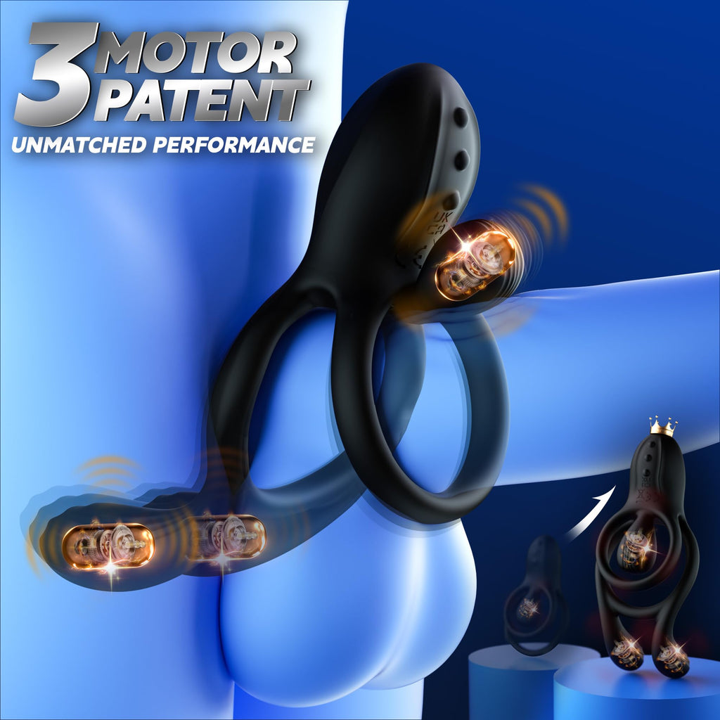 Vibrating Cock Ring Male Sex Toys – Couples Sex Toys for Clitoris & Testicle Stimulation, Penis Ring Adult Toys for Men 3 Motors & 10 Vibrations, Remote Dual Testicle Vibrator Male Sex Toy for Men
