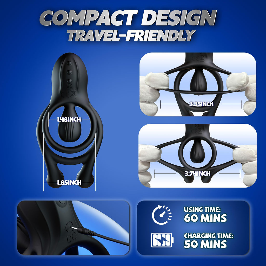 Vibrating Cock Ring Male Sex Toys – Couples Sex Toys for Clitoris & Testicle Stimulation, Penis Ring Adult Toys for Men 3 Motors & 10 Vibrations, Remote Dual Testicle Vibrator Male Sex Toy for Men