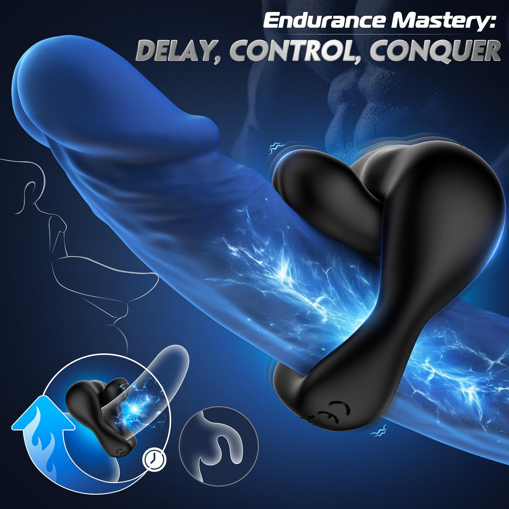 Vibrating Cock Ring Sex Toys for Men - Penis Ring Vibrator with 10 Vibrations, Adult Male Sex Toy for Longer Harder Stronger, Double Penis Vibrators, Male Adult Sex Toys