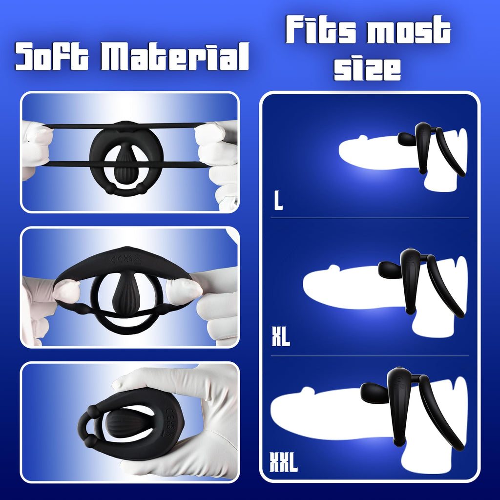Vibrating Cock Ring Male Sex Toys – Couples Sex Toys for Clitoris & Testicle Stimulation, Penis Ring Adult Toys for Men 3 Motors & 10 Vibrations, Remote Dual Testicle Vibrator Male Sex Toy for Men