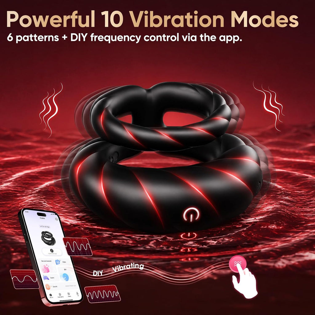 Vibrating Cock Ring Sex Toys for Men - Penis Ring Vibrator with 10 Vibrations, Adult Male Sex Toy for Longer Harder Stronger, Double Penis Vibrators, Male Adult Sex Toys