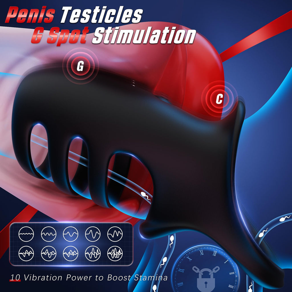 Vibrating Cock Ring Sex Toys for Men - Penis Ring Vibrator with 10 Vibrations, Adult Male Sex Toy for Longer Harder Stronger, Double Penis Vibrators, Male Adult Sex Toys
