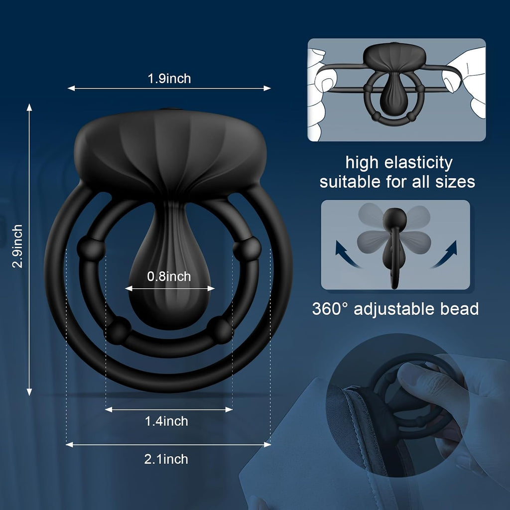 SanFunny Vibrating Cock Ring with Double Ring & Adjustable Bead Stimulator | Double-Ring, 10 Mods, Elastic Silicone, Penis Ring Sex Toy with Clitoral & Testicle Vibrator for Couple Pleasure Men Erection