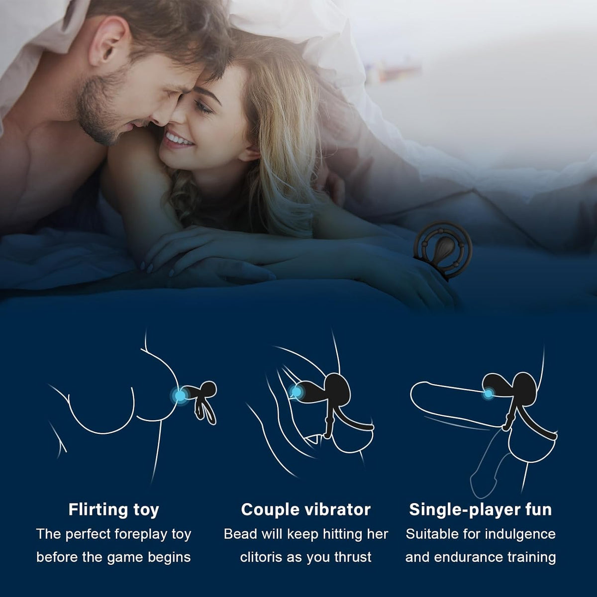 SanFunny Vibrating Cock Ring with Double Ring & Adjustable Bead Stimulator | Double-Ring, 10 Mods, Elastic Silicone, Penis Ring Sex Toy with Clitoral & Testicle Vibrator for Couple Pleasure Men Erection