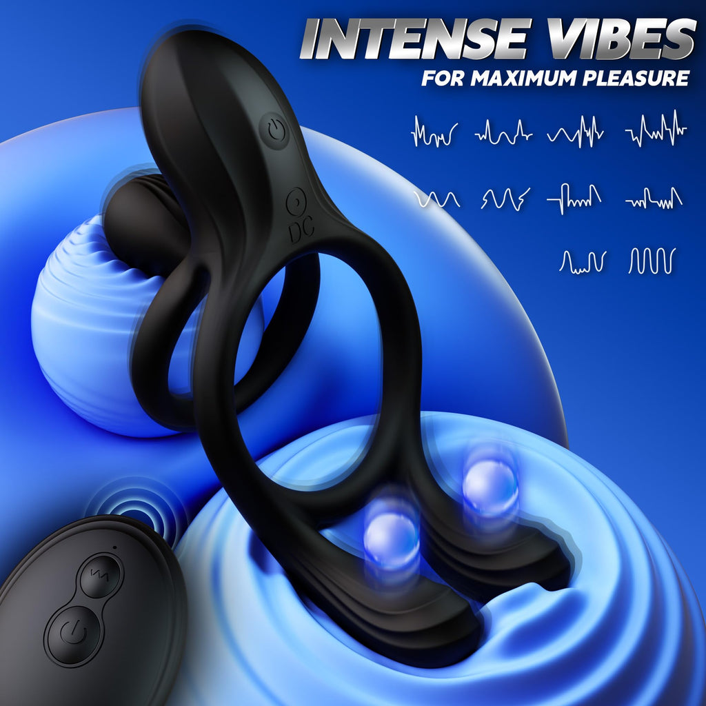 Vibrating Cock Ring Male Sex Toys – Couples Sex Toys for Clitoris & Testicle Stimulation, Penis Ring Adult Toys for Men 3 Motors & 10 Vibrations, Remote Dual Testicle Vibrator Male Sex Toy for Men