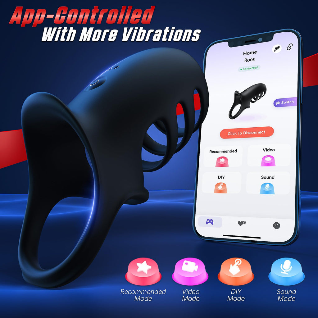 Vibrating Cock Ring Sex Toys for Men - Penis Ring Vibrator with 10 Vibrations, Adult Male Sex Toy for Longer Harder Stronger, Double Penis Vibrators, Male Adult Sex Toys