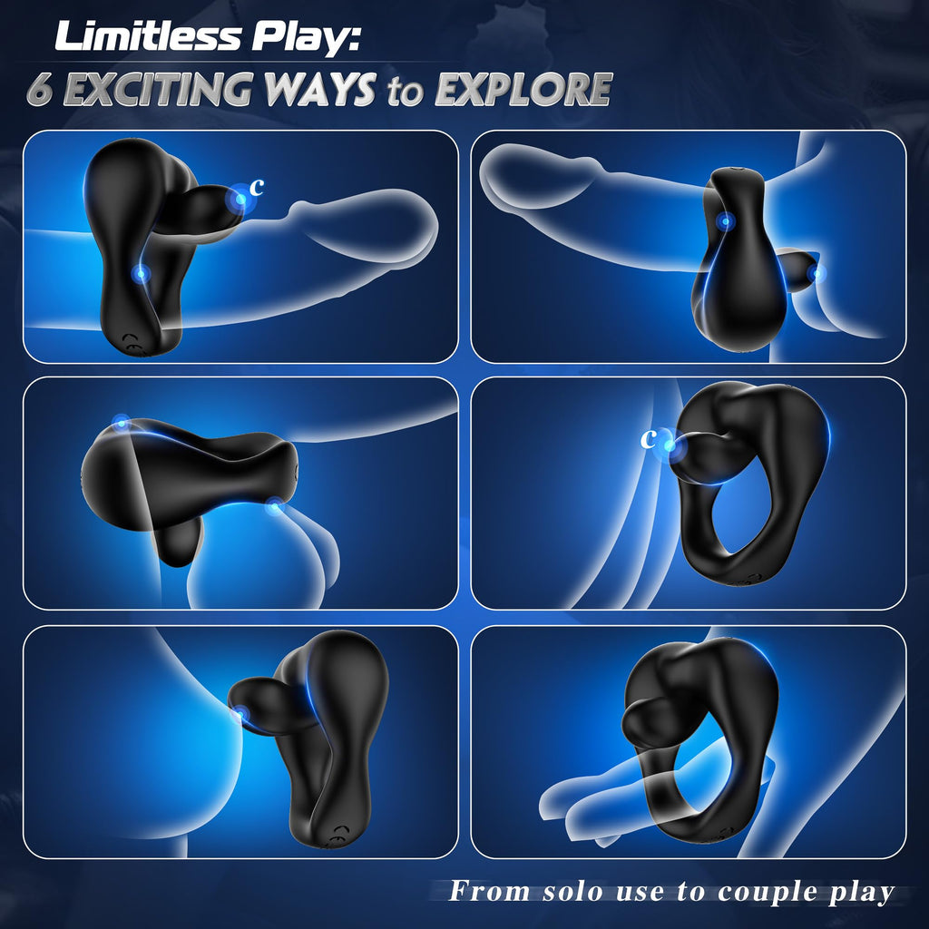 Vibrating Cock Ring Sex Toys for Men - Penis Ring Vibrator with 10 Vibrations, Adult Male Sex Toy for Longer Harder Stronger, Double Penis Vibrators, Male Adult Sex Toys