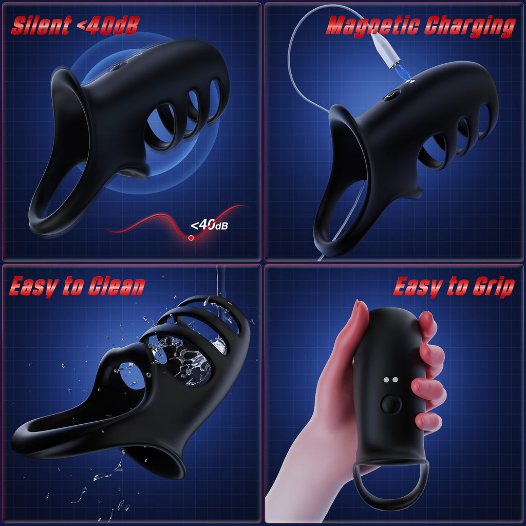 Vibrating Cock Ring Sex Toys for Men - Penis Ring Vibrator with 10 Vibrations, Adult Male Sex Toy for Longer Harder Stronger, Double Penis Vibrators, Male Adult Sex Toys